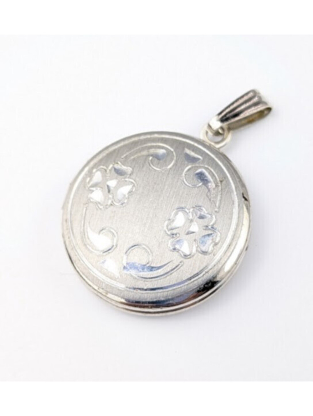 Vintage Silver Tone Floral Locket Pendant Engraved Round 1"